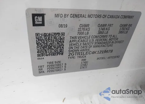 2019 GMC Sierra 1500 Limited из США, поврежденный, VIN 2GTR1LEC4K1219978